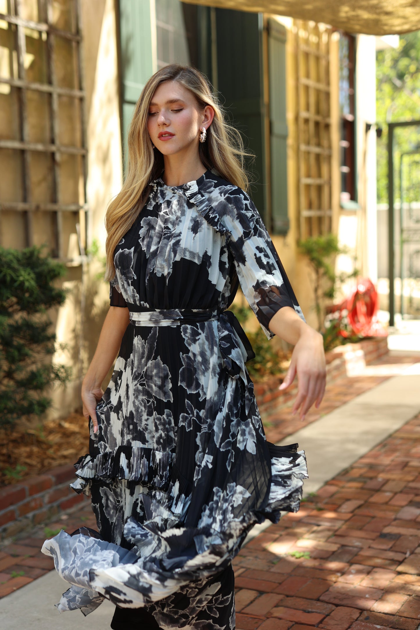 Del Mar Maxi Dress Black & White Print